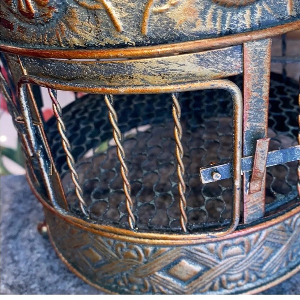 VINTAGE Gilded Bird Cage Metal Home Accent in Copper and Bronze, EUC